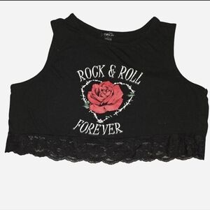 Black Crop Top with Red Rose Graphic